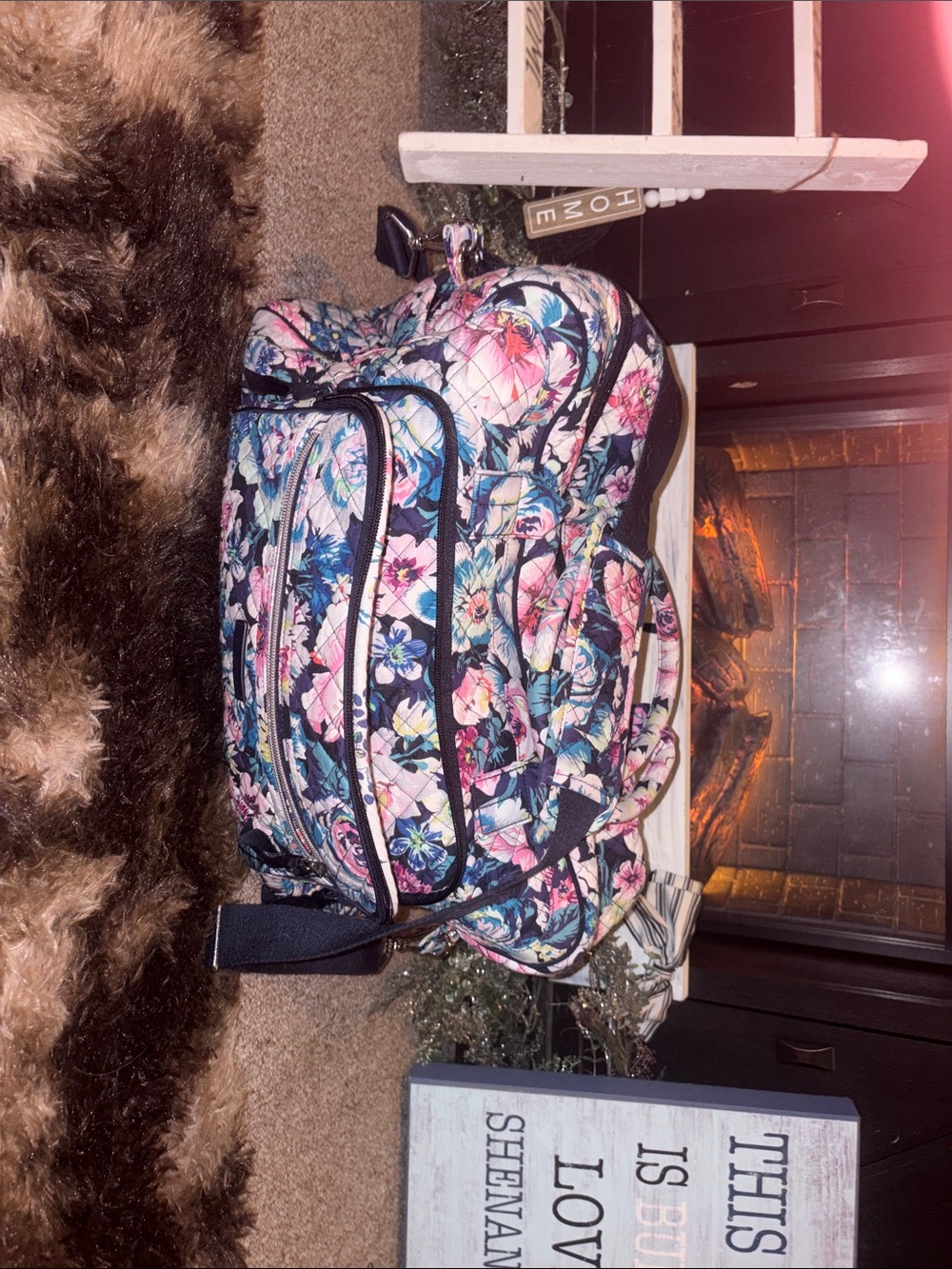 Vera Bradley Floral Quilted Backpack in Navy & Pink